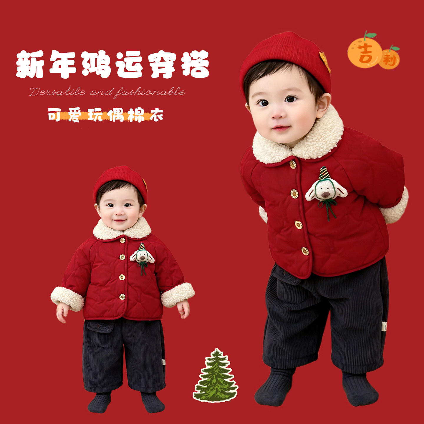 男童冬款新年棉服套装男宝宝可爱加绒加厚外套婴幼儿休闲保暖裤子,童装/婴儿装/亲子装,套装,淘宝优惠券,粉丝福利购,淘宝优惠卷