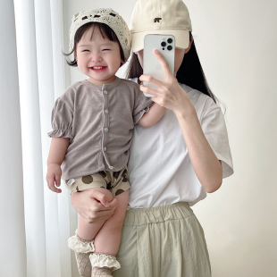 婴儿吊带无袖 上衣半袖 外套女童装 夏季 圆点短裤 套装 薄款 女宝宝短袖