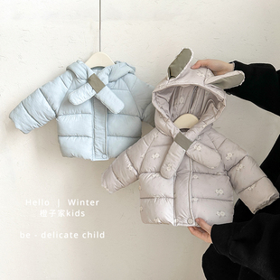 棉服洋气宝宝夹棉加厚棉衣婴儿保暖连帽围脖外套 女童冬季 韩版 童装