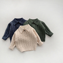 男童秋冬装 婴儿百搭上衣 翻领毛衣洋气女宝宝麻花polo领气质针织衫