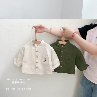 男童春秋长袖衬衫宝宝立领刺绣简约上衣小童韩版宽松休闲外出衬衣