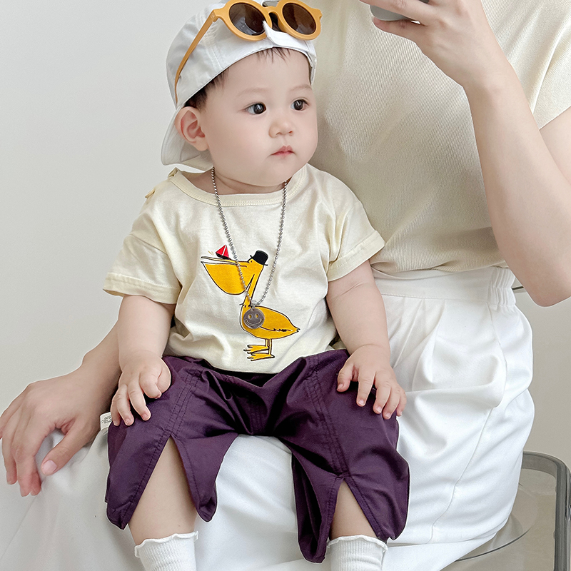 男童夏季新款薄款短袖婴儿洋气清凉防蚊长裤女宝宝卡通t恤套装潮