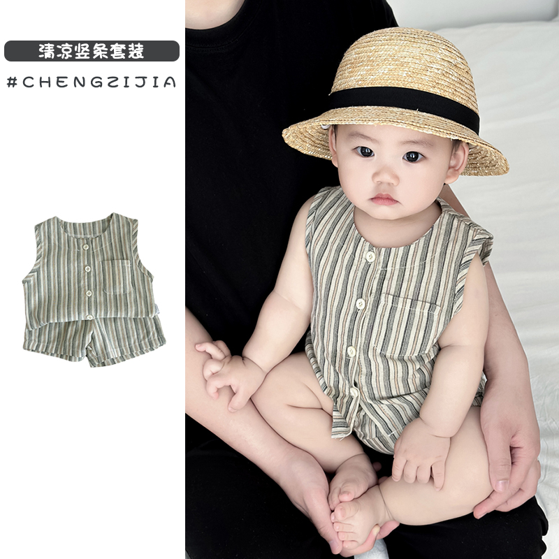 条纹棉套装休闲韩版夏季两件套