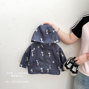 男童春秋季新款外套宝宝卡通印花拉链上衣婴儿韩版连帽宽松外穿服