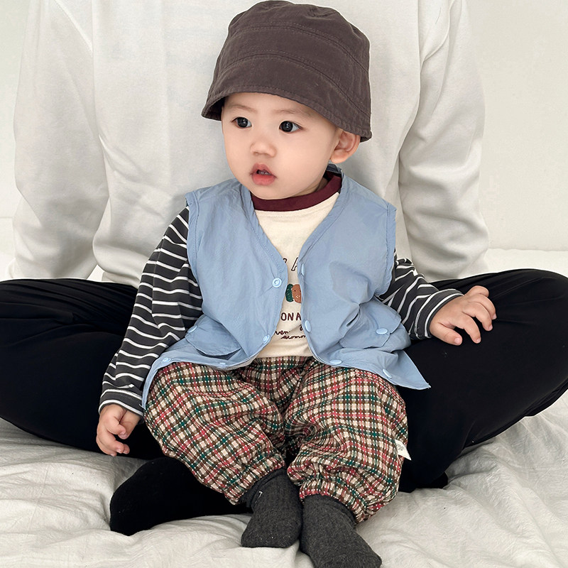 韩版婴儿春秋装长袖套装男童小马甲可爱插肩袖T恤宝宝洋气格子裤,童装/婴儿装/亲子装,套装,淘宝优惠券,粉丝福利购,淘宝优惠卷