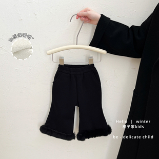 女童裤子冬款洋气加绒保暖喇叭裤女宝宝韩版加厚微喇裤婴儿休闲裤