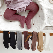 袜宝宝保暖连裤 ins春秋韩版 婴儿百搭纯色坑条双针打底连裤 袜子