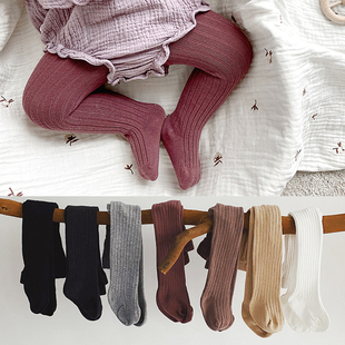 袜子 袜宝宝保暖连裤 ins春秋韩版 婴儿百搭纯色坑条双针打底连裤