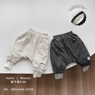 婴儿灯芯绒保暖裤 女童洋气宽松加绒加厚哈伦裤 子 大pp裤 男宝宝冬季