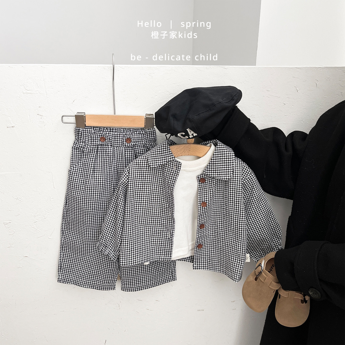 男童春秋季韩系格子衬衫套装男宝宝复古休闲长袖开衫婴儿百搭裤子