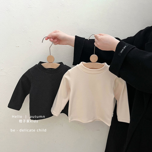 男童春秋季半高领纯色长袖打底衫