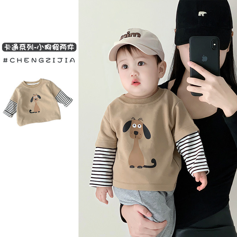 婴儿衣服假两件长袖T恤春装春秋男童女童宝宝上衣儿童洋气打底衫,童装/婴儿装/亲子装,T恤,淘宝优惠券,粉丝福利购,淘宝优惠卷