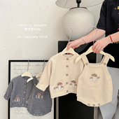 背带哈衣女童针织开衫 婴幼儿可爱无袖 毛衣 甜美风套装 女宝宝春秋装