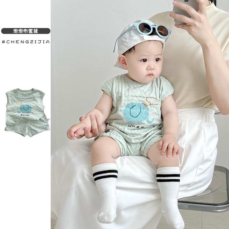 婴儿衣服夏季男童薄款纯棉背心套装男宝宝可爱无袖短裤卡通女童装,童装/婴儿装/亲子装,套装,淘宝优惠券,粉丝福利购,淘宝优惠卷