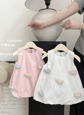 女童夏季无袖立体爱心花苞裙宝宝可爱洋气公主裙婴幼儿甜美背心裙