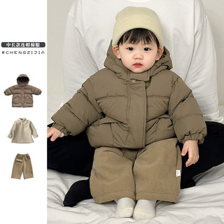 男童棉衣套装冬季棉服婴儿洋气加厚外套女宝宝加绒打底衫保暖裤子