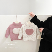 女宝宝加厚保暖爱心毛衣婴幼儿洋气上衣 半高领针织衫 女童冬款 韩版