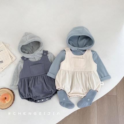 婴幼儿春秋装纯棉背带连体衣男童可爱包屁哈衣女宝宝洋气百搭爬服