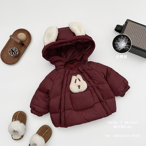 女童新年羽绒服冬季红色加厚外套