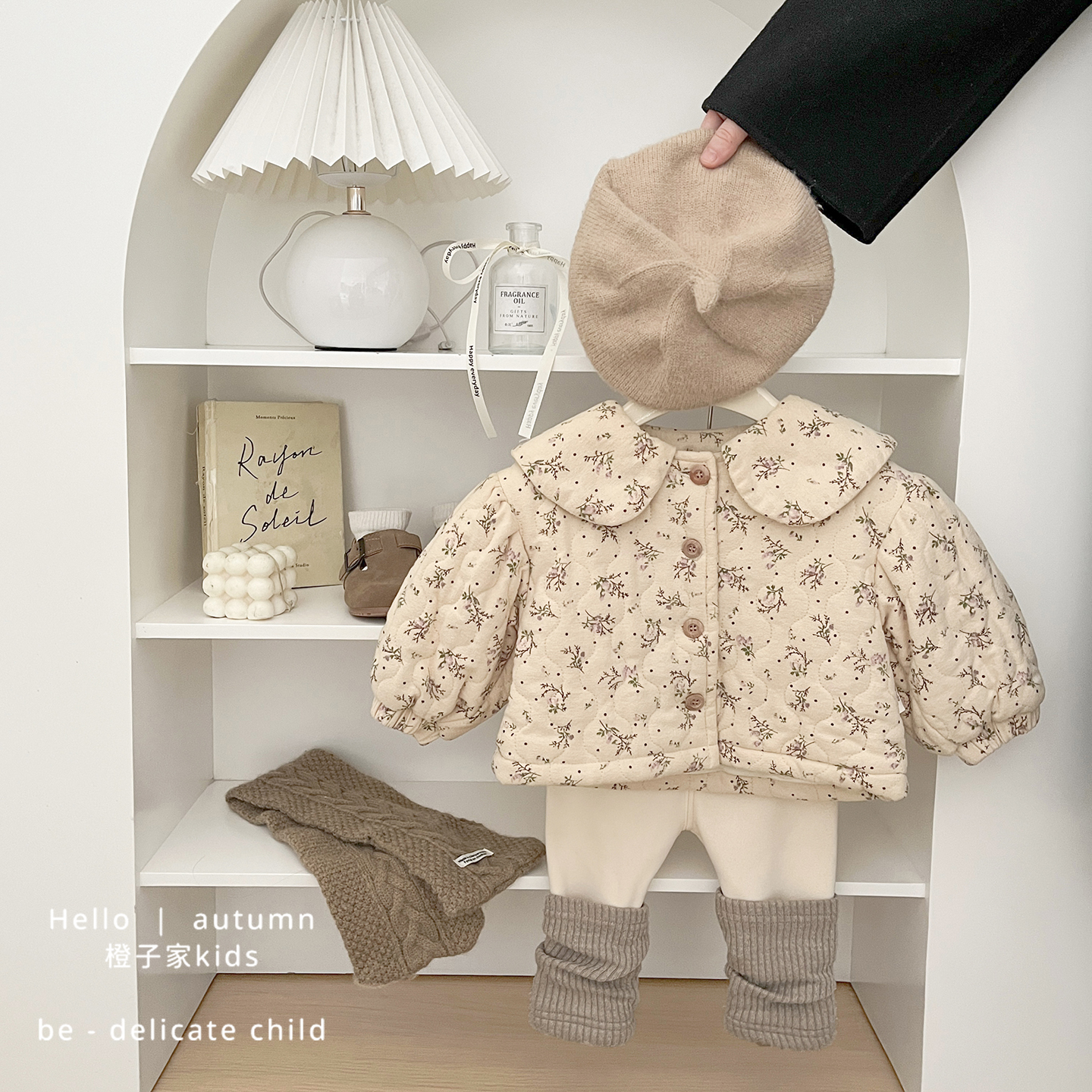 女童冬款碎花加绒加厚保暖棉服