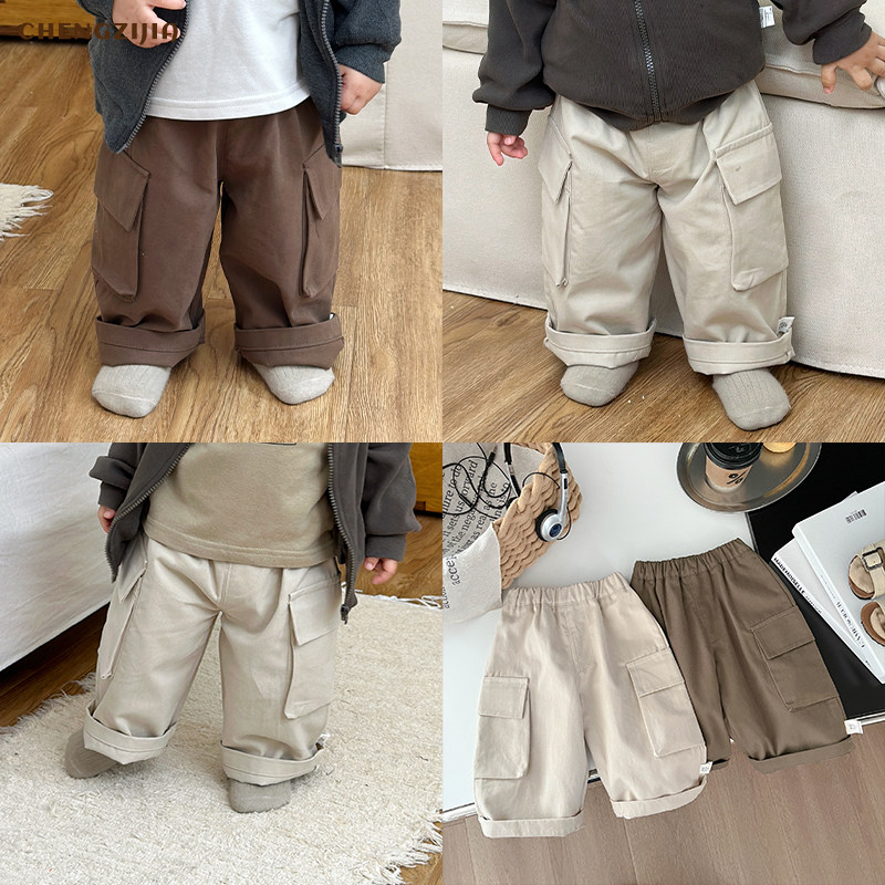 婴儿春秋季新款韩版工装裤子女宝宝宽松纯棉休闲裤男童大口袋长裤,童装/婴儿装/亲子装,裤子,淘宝优惠券,粉丝福利购,淘宝优惠卷