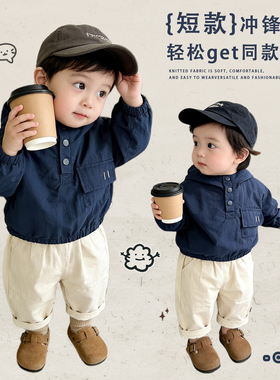 男童春秋款洋气冲锋衣套装男宝宝韩版休闲连帽上衣婴幼儿休闲裤子