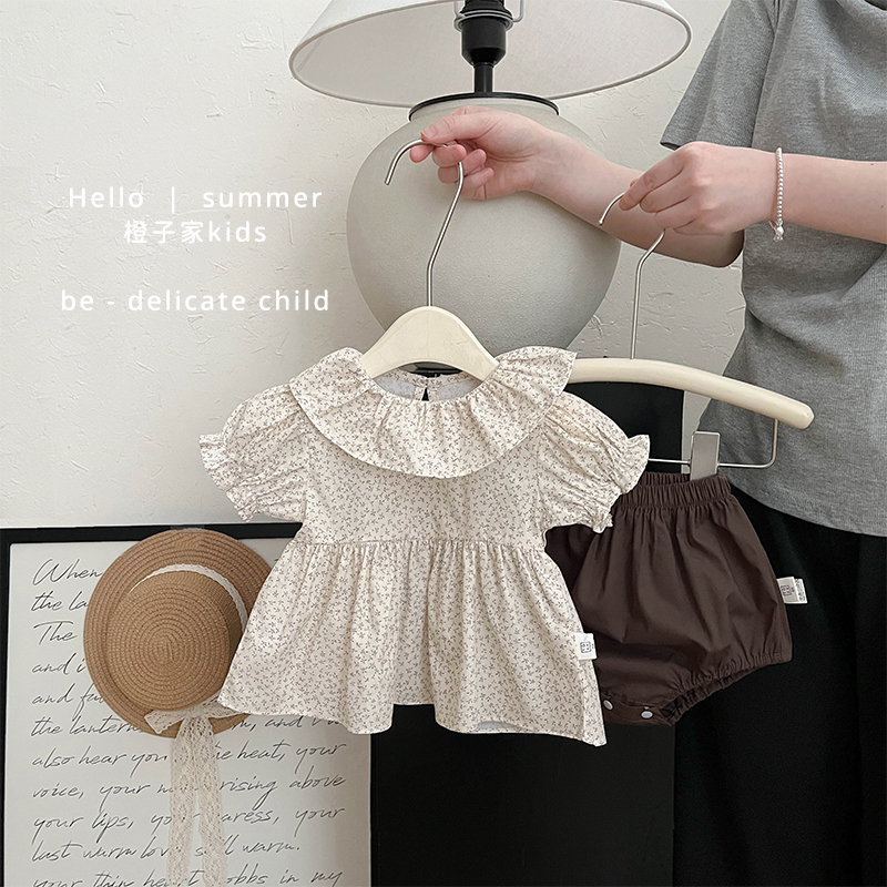 夏季女童短袖连衣裙包屁短裤套装