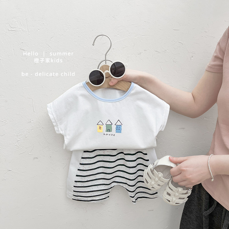 ins夏季男童短袖套装婴幼儿衣服薄款t恤洋气男宝宝条纹大pp哈伦裤,童装/婴儿装/亲子装,套装,淘宝优惠券,粉丝福利购,淘宝优惠卷