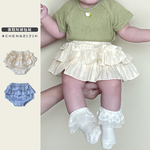 ins夏季新款婴幼儿甜美短裤宝宝薄款纯色包屁裙裤女童可爱花苞裤