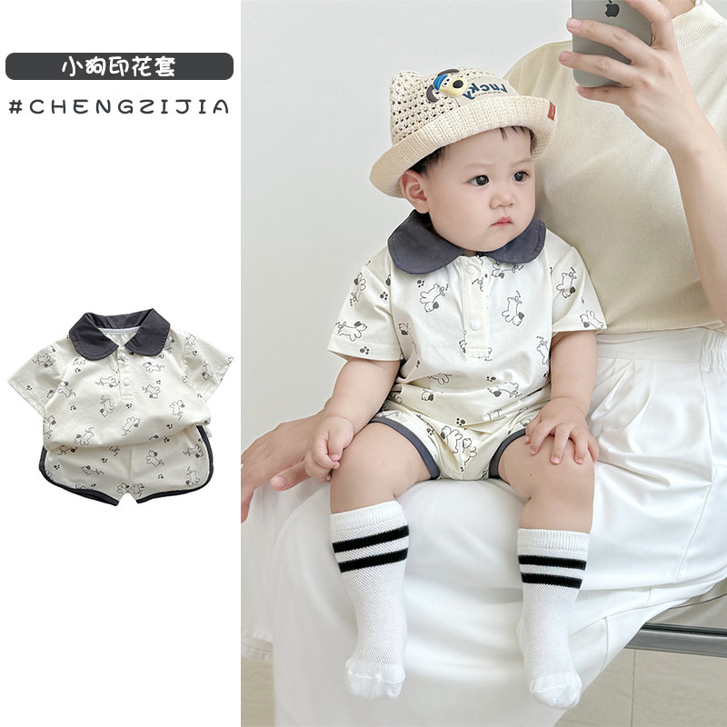 男童夏季短袖polo衫套装婴儿薄款卡通T恤短裤两件套女宝宝棒球服