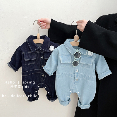 男童春秋季韩版牛仔印花连体衣服