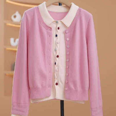 针织宽松型纯色打底百搭彩扣长袖