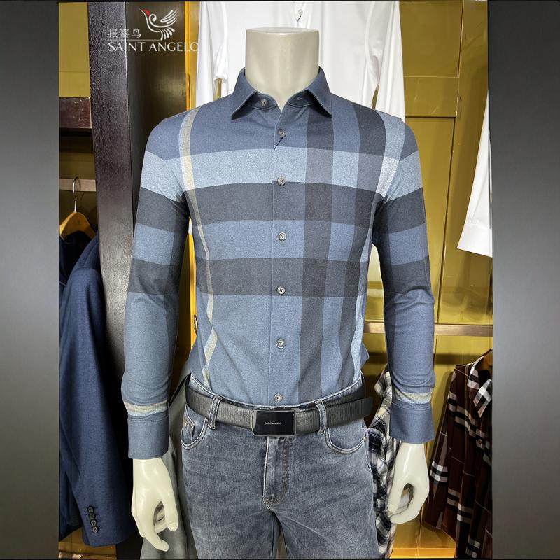 报喜鸟【山羊绒】磨毛男士装商务休闲秋季正品修身长袖衬衫衬衣