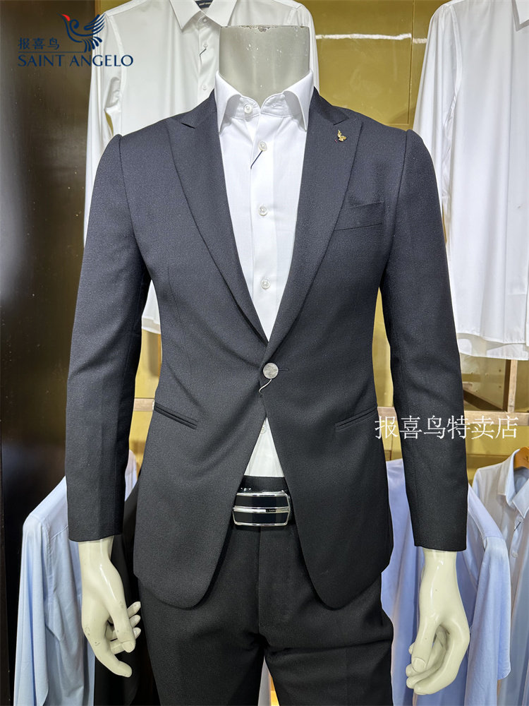 报喜鸟黑色商务正装修身男士秋季韩版绵羊毛单件西服外套便西装