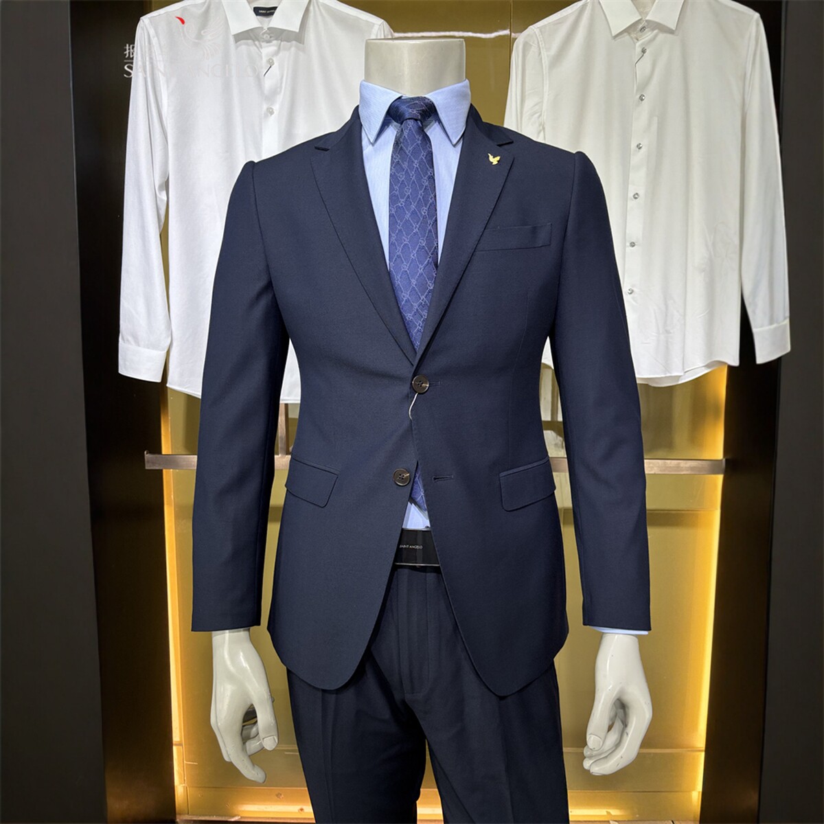 报喜鸟藏青绵羊毛商务休闲男士装平驳领微弹修身单件西服便西装