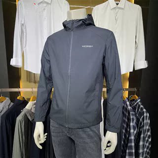 报喜鸟藏青聚脂纤维LOGO连帽春男装时尚商务休闲专柜修身夹克衫