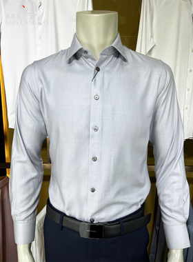 报喜鸟Saint Angelo灰色男士装方领商务秋季正品修身长袖衬衫衬衣