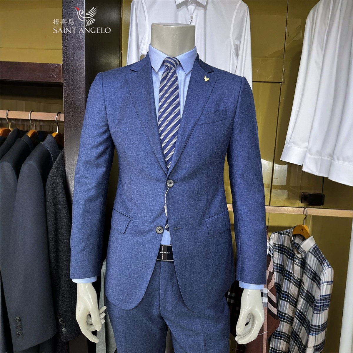 报喜鸟100%绵羊毛商务休闲绅士儒雅男秋冬装修身西装套装西服西裤