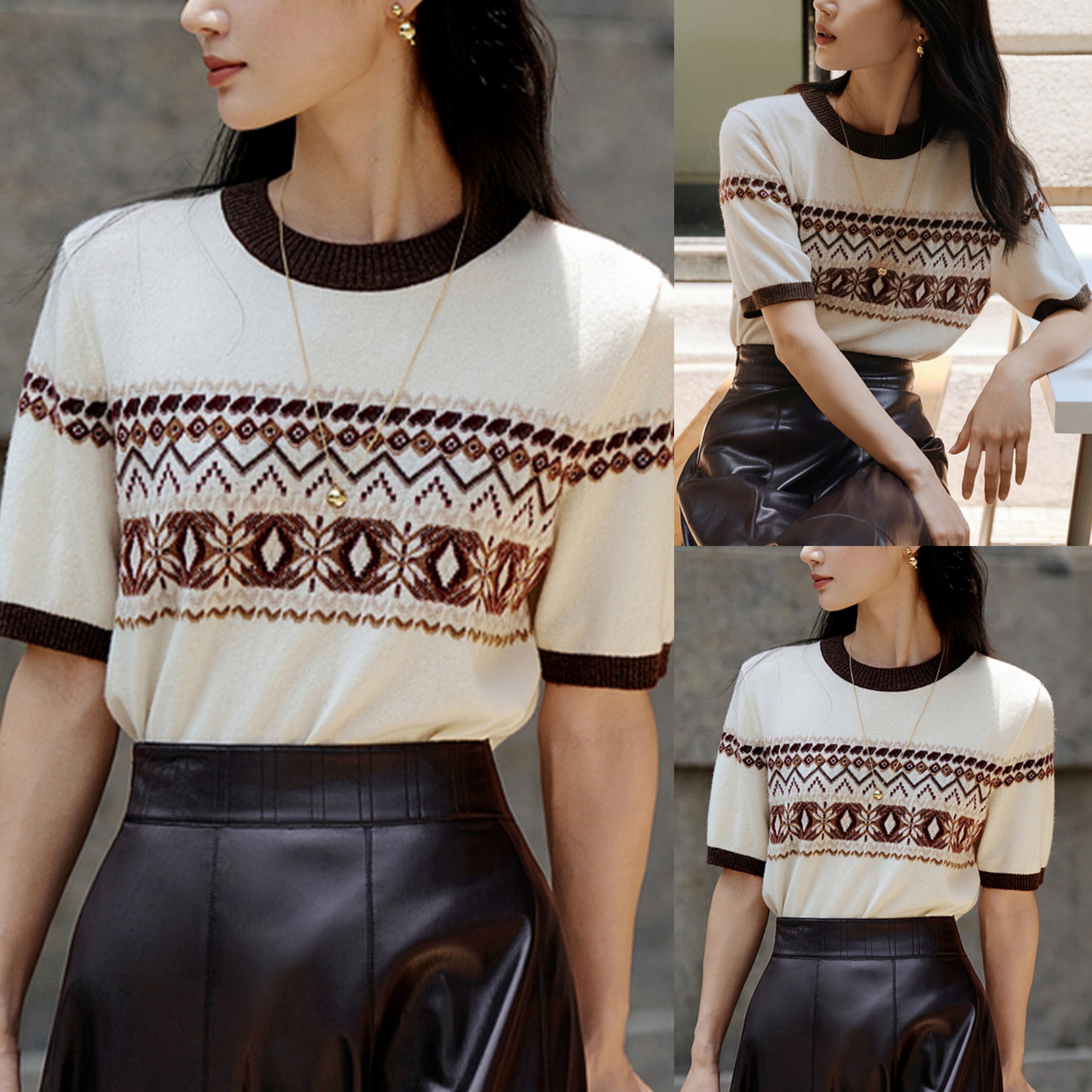 雅*定单】2025新款牦牛绒羊毛羊绒混纺毛衣女设计感提花针织衫