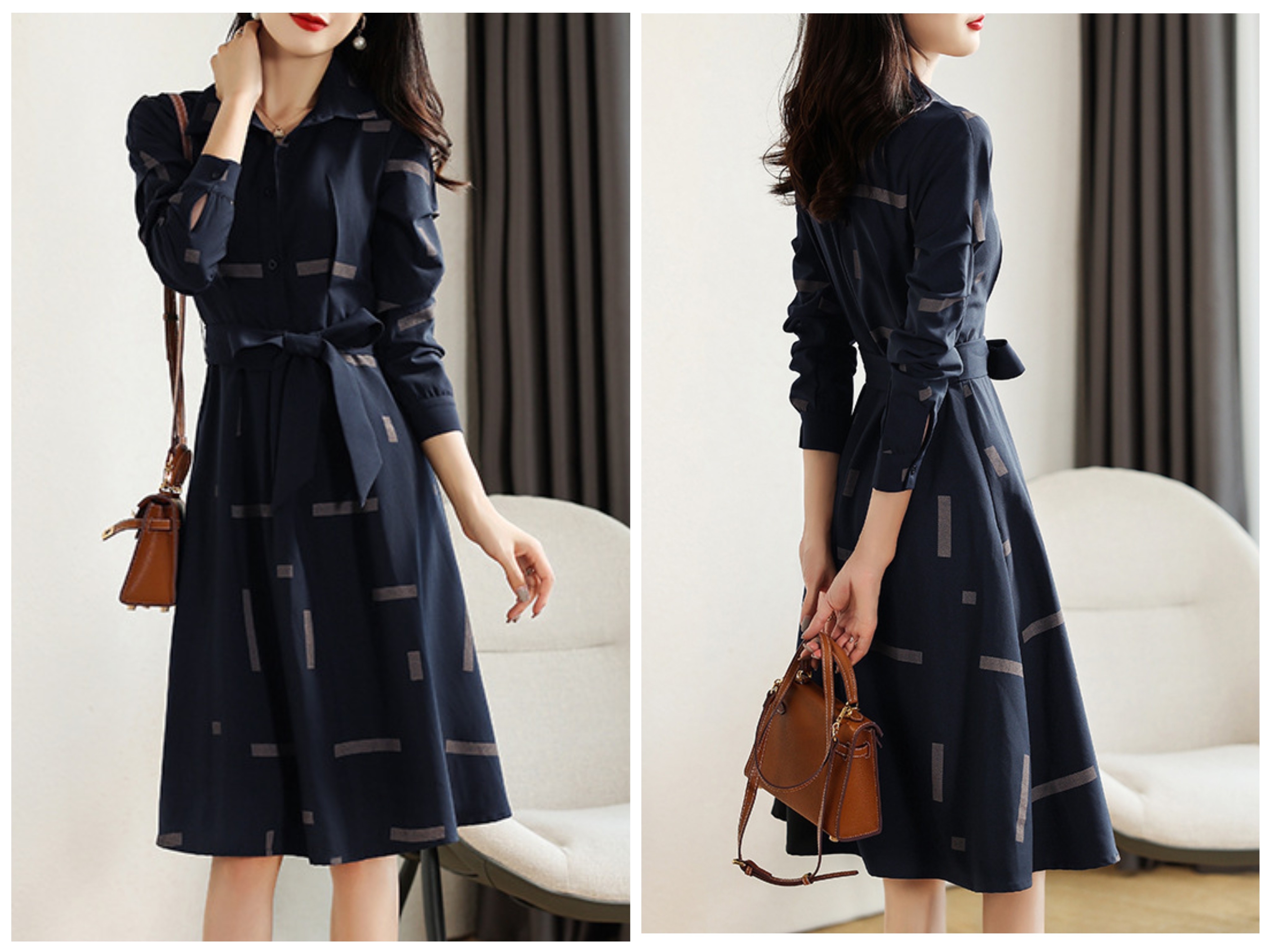 2026春秋新款高级感长袖衬衫连衣裙设计感小众减龄轻奢气质收腰裙