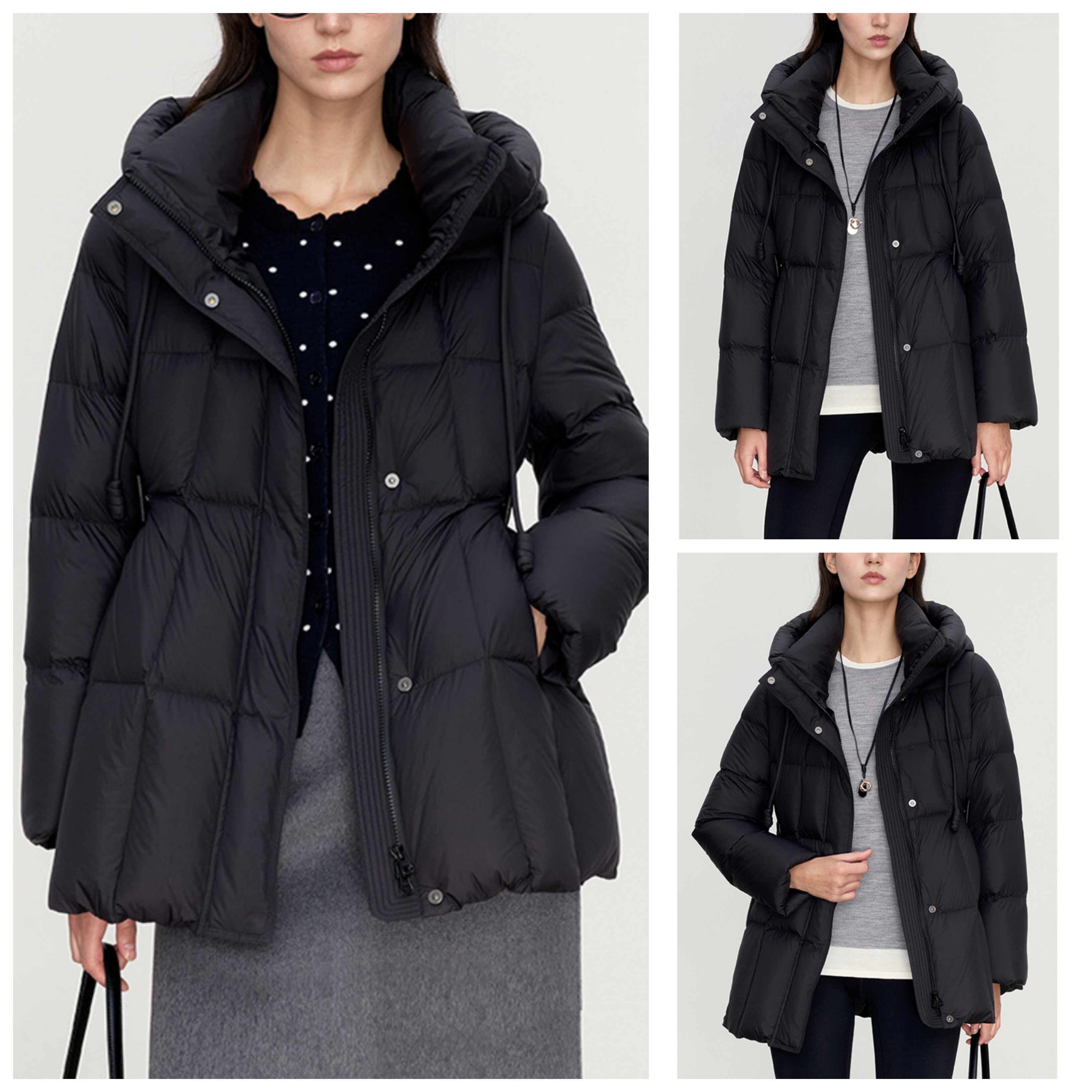 90白鹅绒气质通勤时尚羽绒服女2025秋冬新款连帽长袖保暖黑色外套