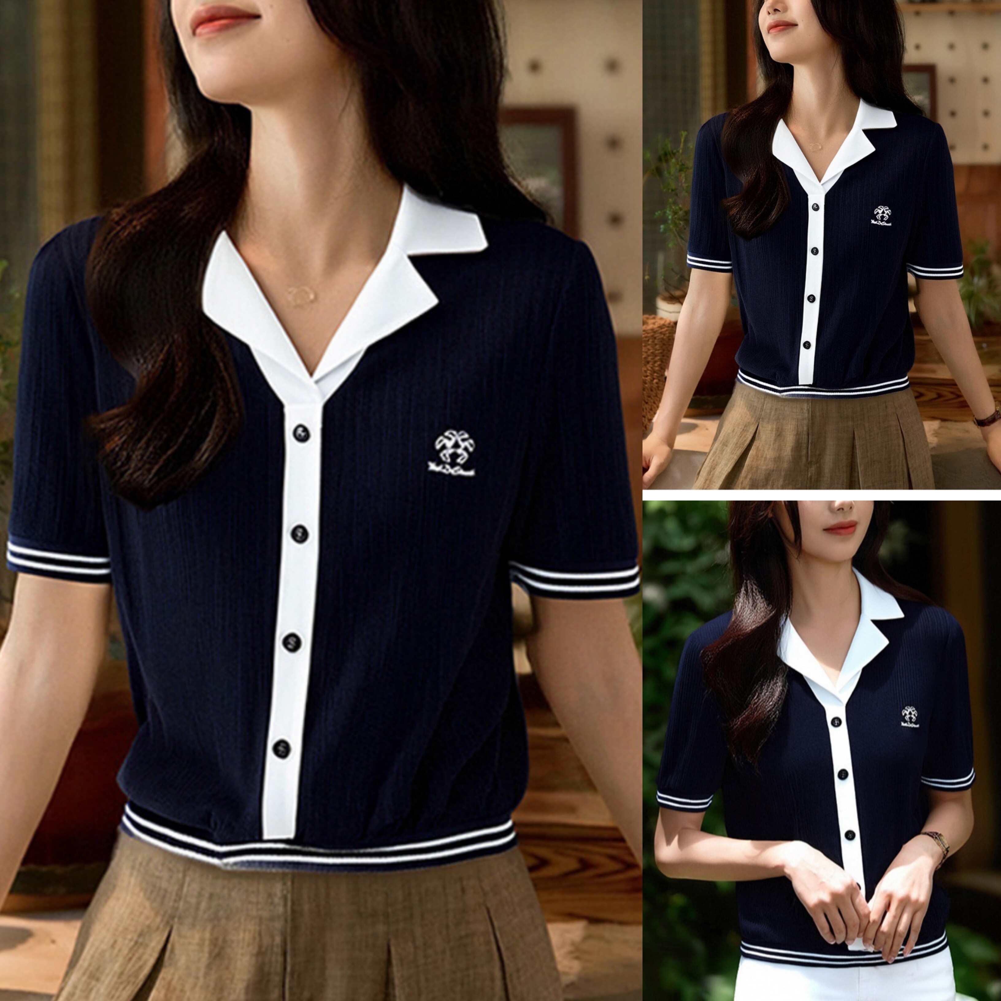 2025年夏季新款polo短袖冰丝针织衫女高级感气质减龄百搭时尚上衣