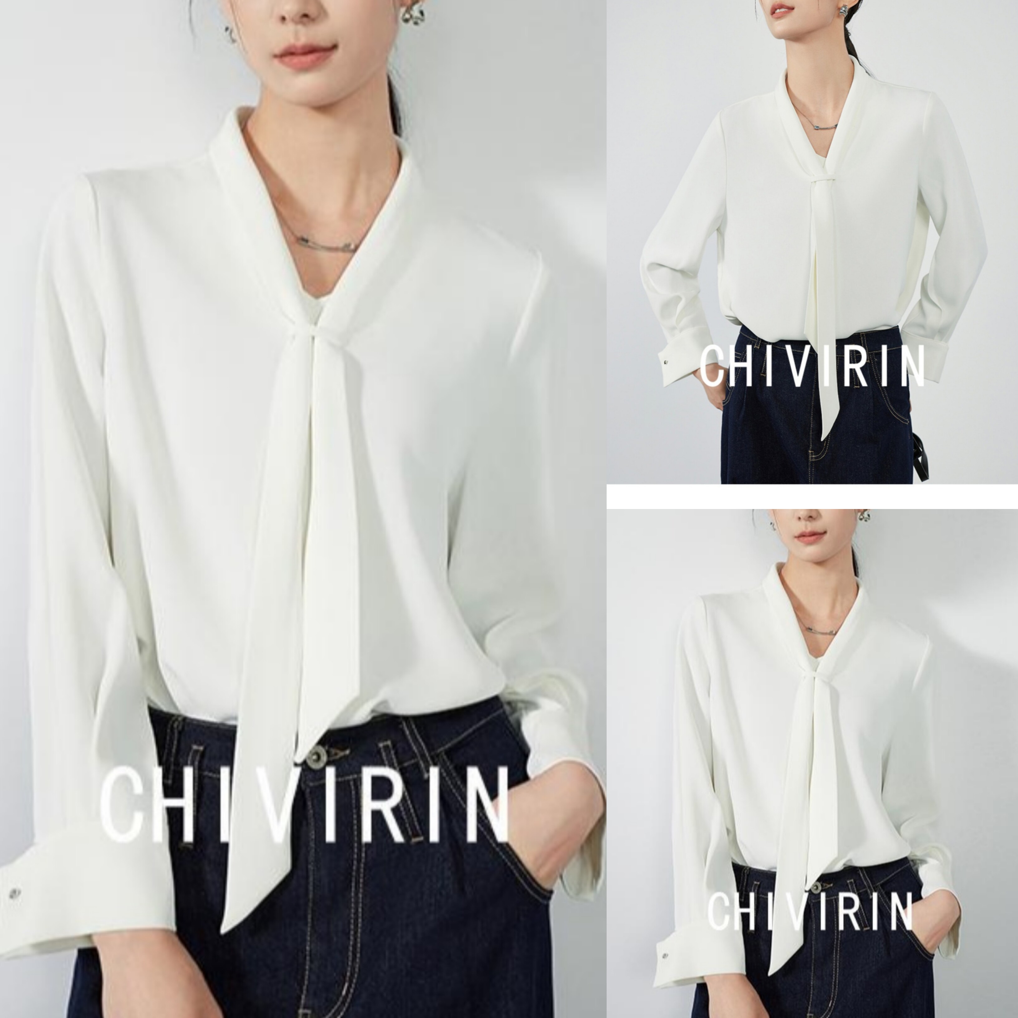 夏季新款2025年飘带领长袖白色衬衫女设计感气质通勤职业百搭上衣