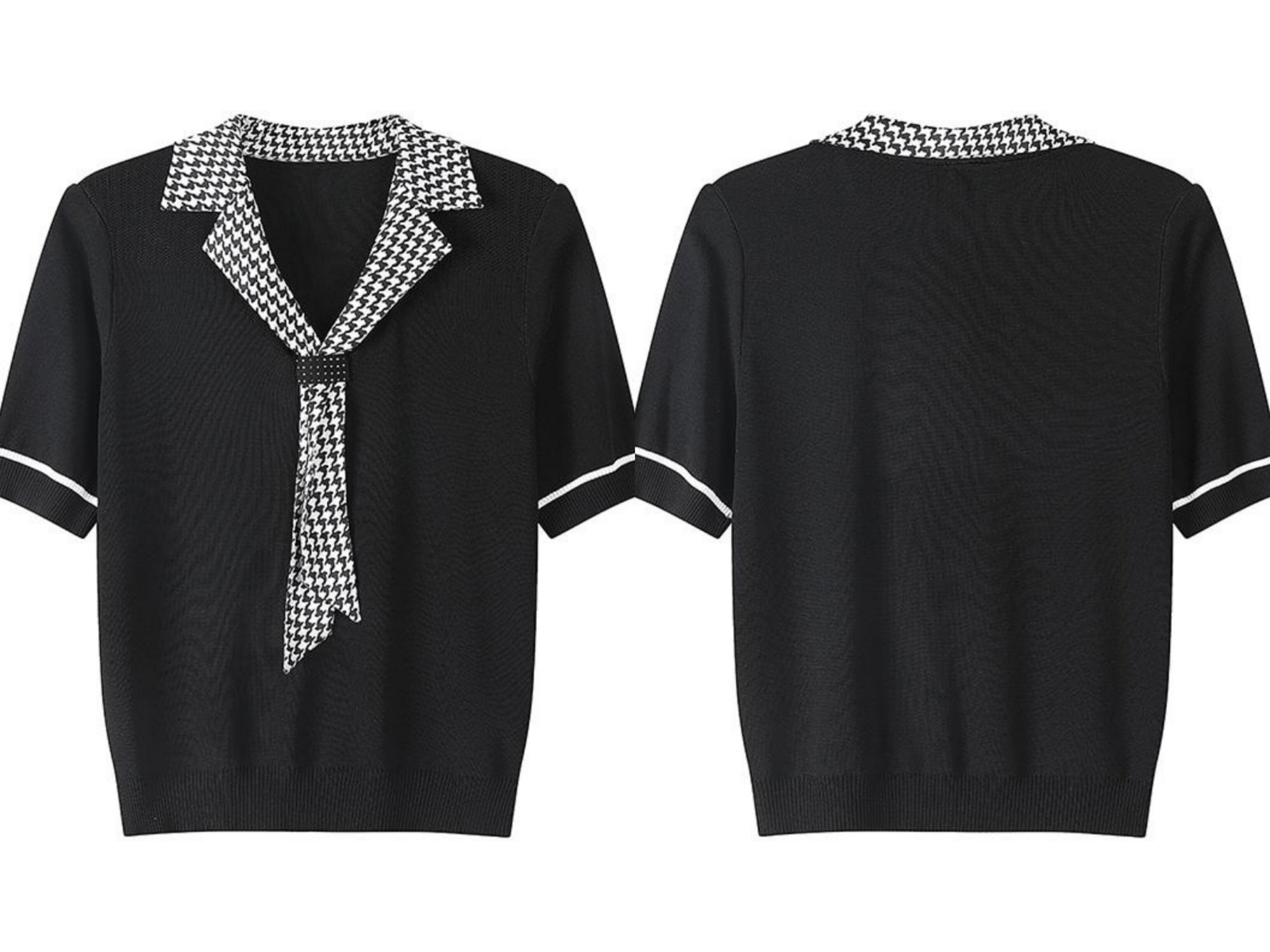 高级感v领短袖黑色针织衫女夏季新款2024年休闲百搭冰丝宽松上衣