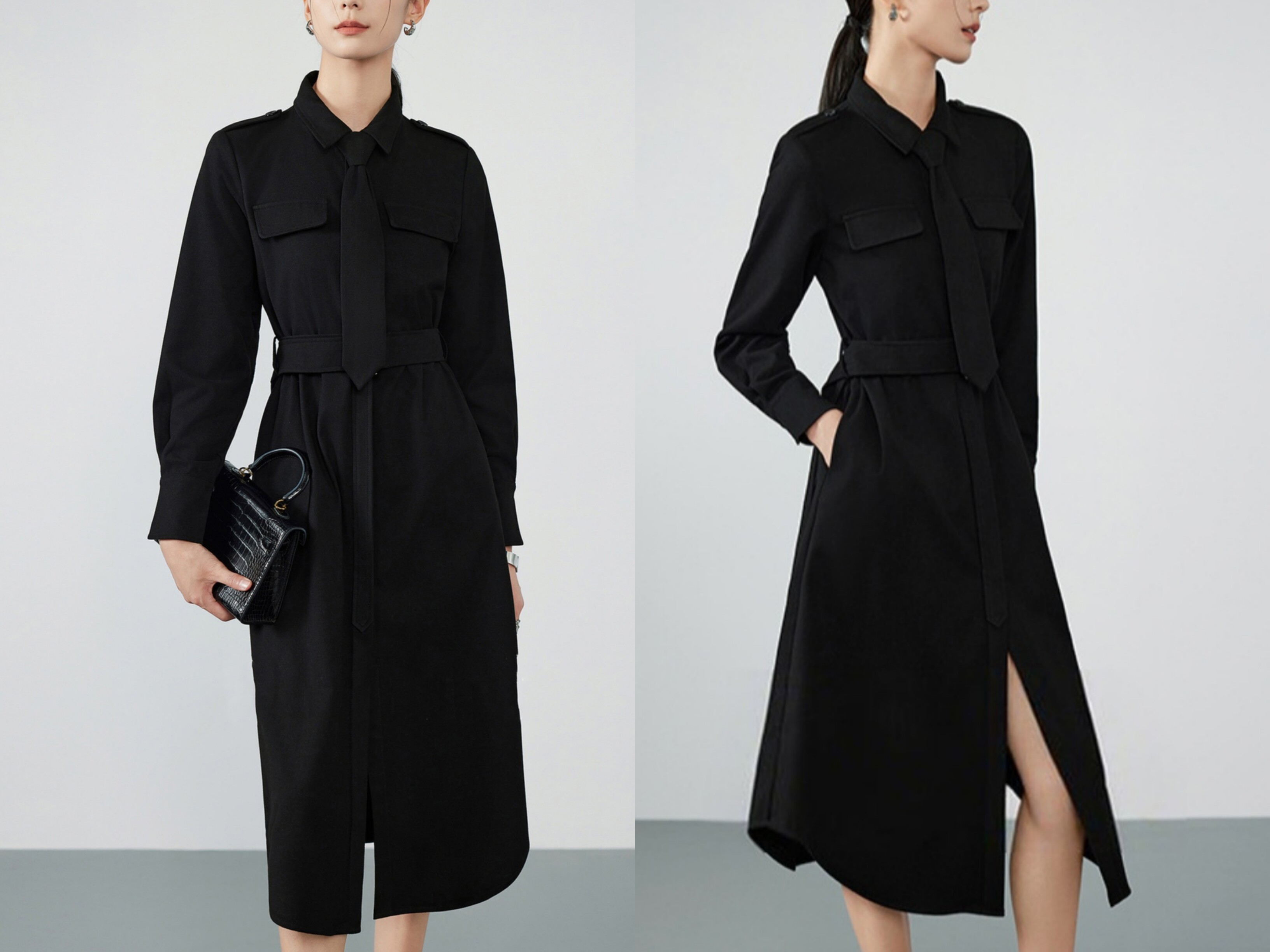 2025秋冬季新品翻领长袖衬衫a字裙气质名媛显瘦叠穿高级感连衣裙