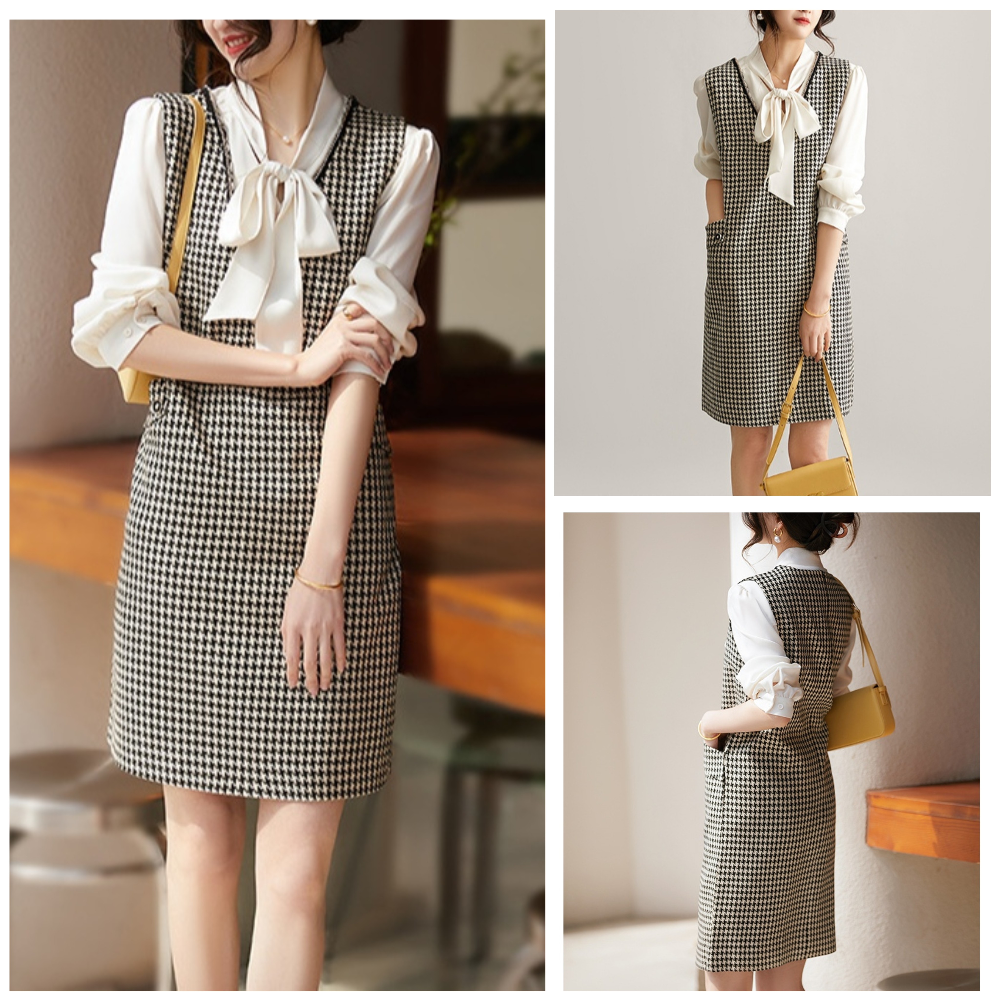 韩版秋冬季毛呢背心裙显瘦马甲裙小个子V领无袖打底连衣裙减龄女