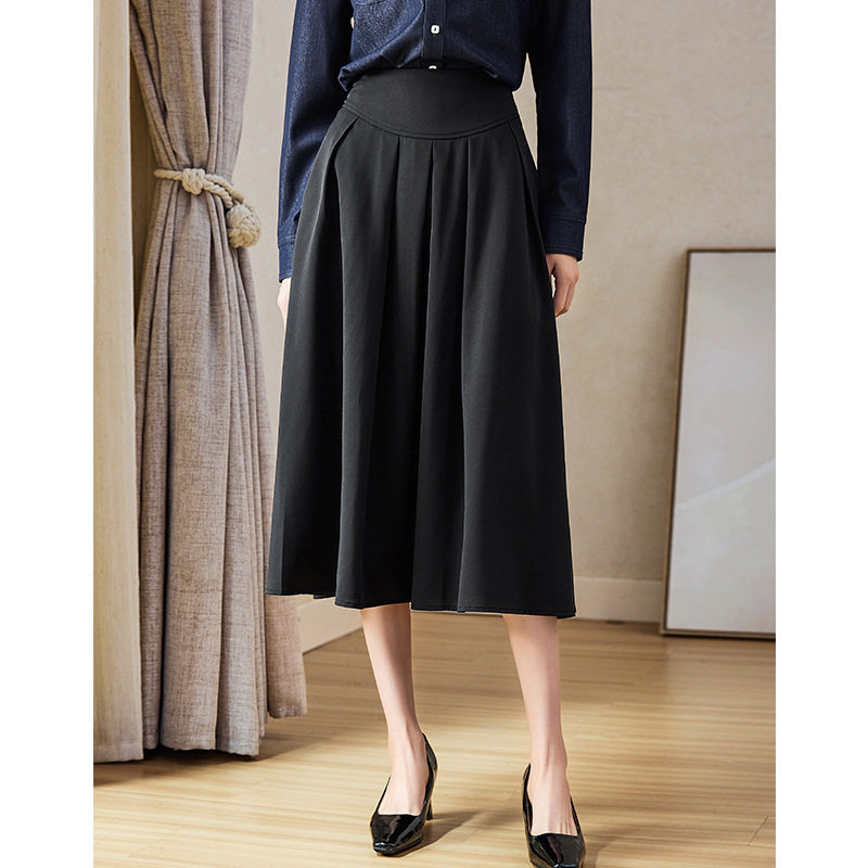 设计感半松紧高腰显瘦黑色半身裙女秋冬新款2025气质名媛高级裙子