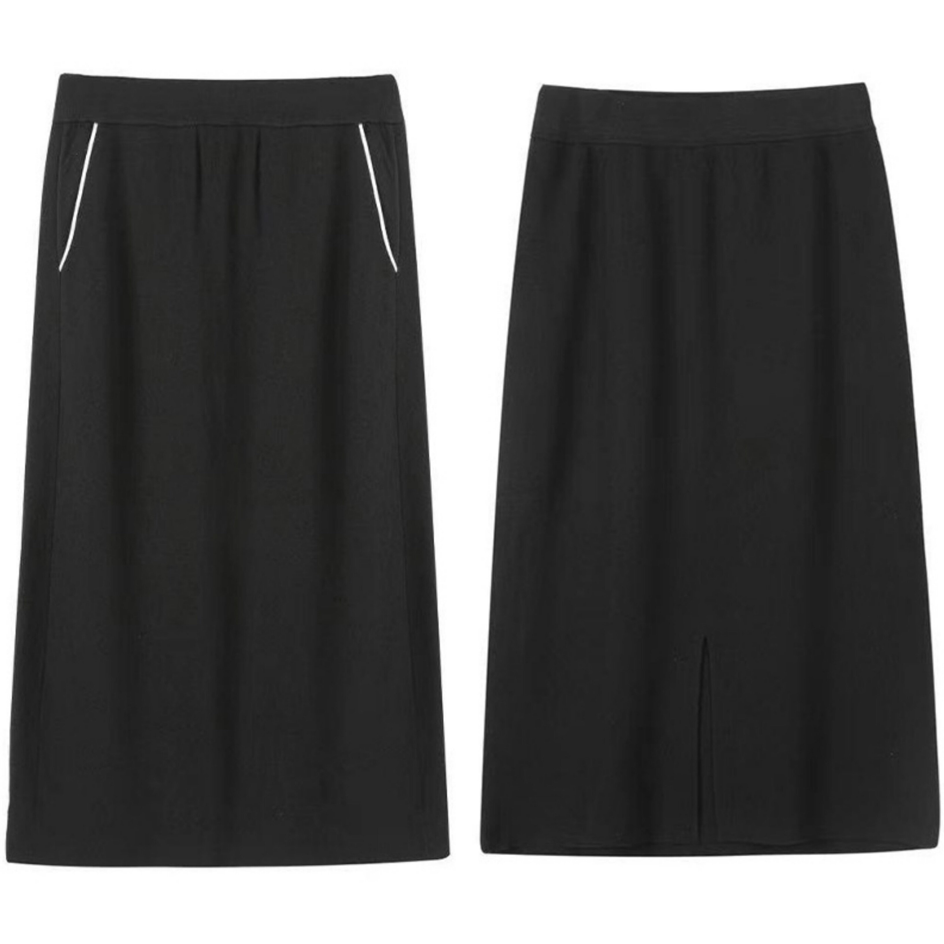 小香风直筒开叉黑色半身裙女夏季新款2025高腰显瘦中长款a字裙子