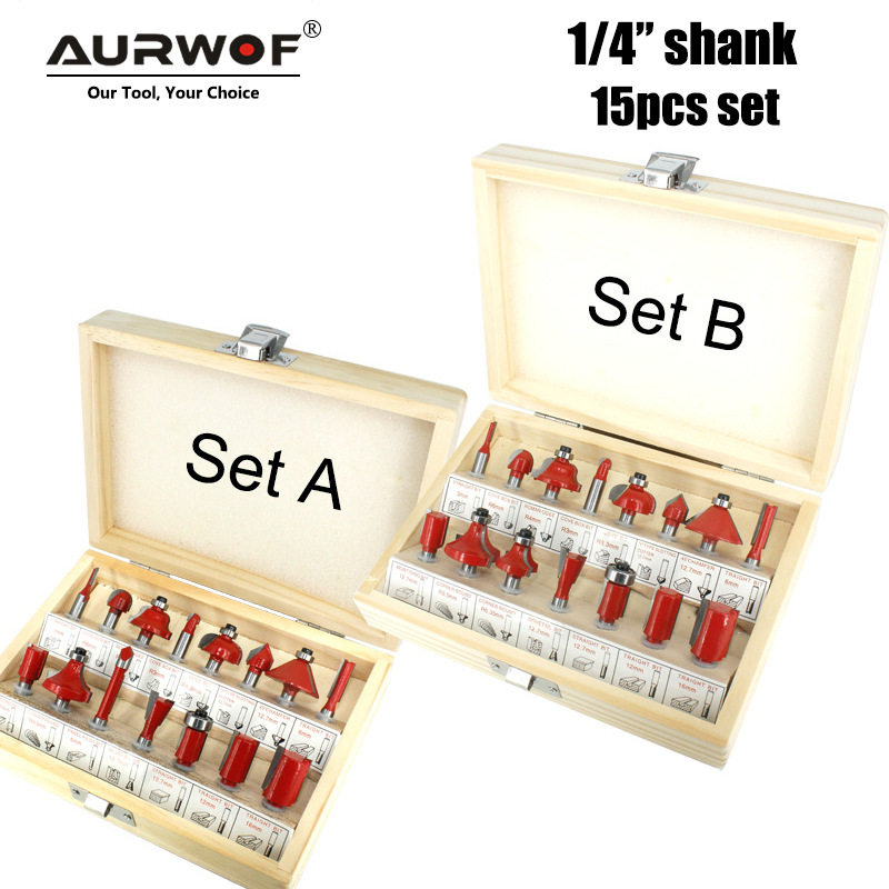 1/4柄15件套木盒装铣刀套装12pc修边机雕刻机硬质合金刀头电木铣,标准件/零部件/工业耗材,刀柄/刀杆,淘宝优惠券,粉丝福利购,淘宝优惠卷