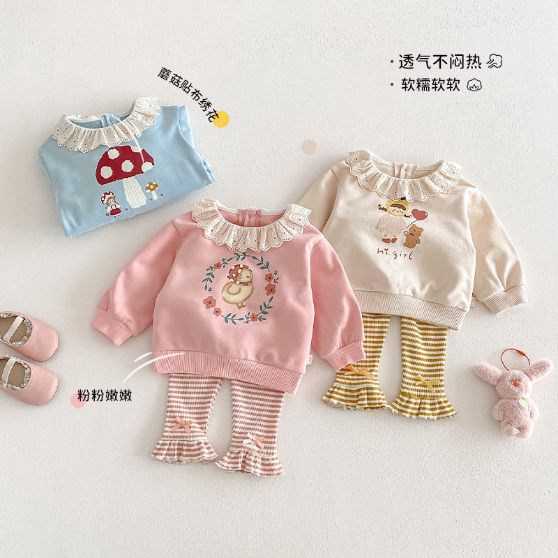 女童韩版卡通卫衣2026春装新款宝宝洋气花边领上衣儿童可爱T恤潮